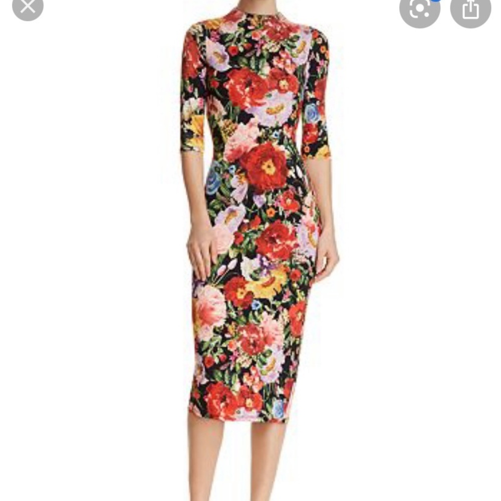 Alice + Olivia Black Floral Midi Dress